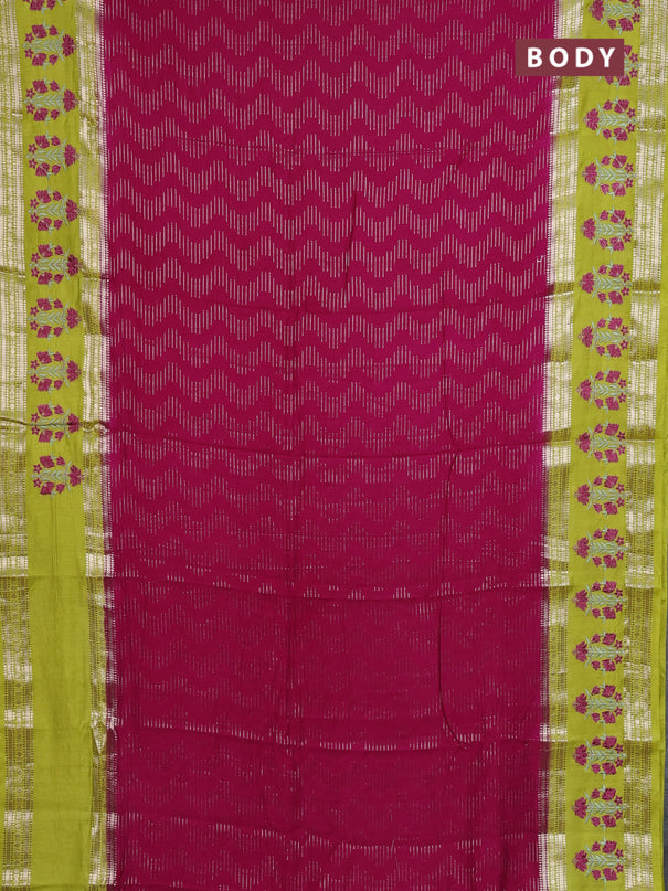 Semi chanderi saree pink and light green with allover zari weaves and embroidery zari border