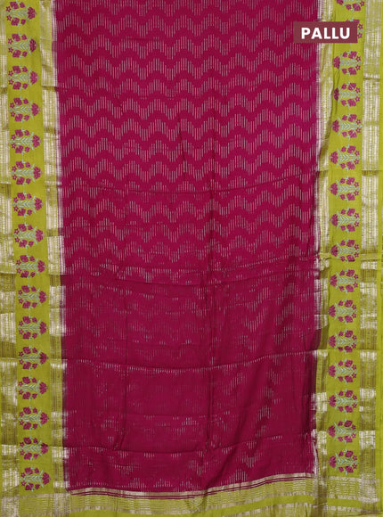 Semi chanderi saree pink and light green with allover zari weaves and embroidery zari border