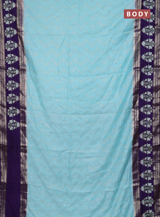 Semi chanderi saree light blue and violet with allover zari weaves and embroidery zari border