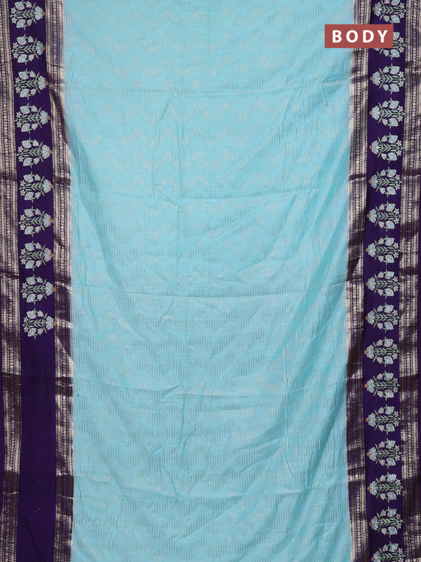Semi chanderi saree light blue and violet with allover zari weaves and embroidery zari border