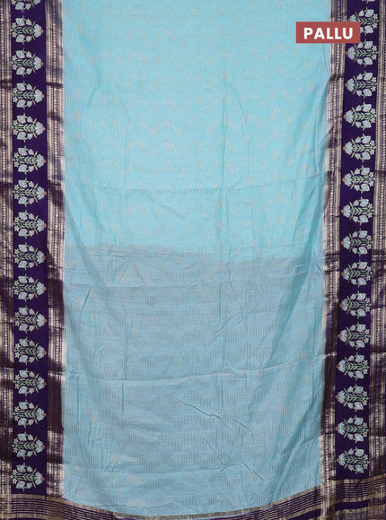 Semi chanderi saree light blue and violet with allover zari weaves and embroidery zari border