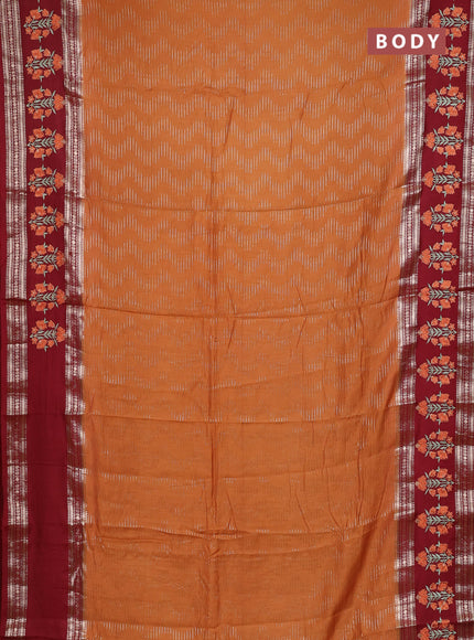 Semi chanderi saree rustic orange and maroon with allover zari weaves and embroidery zari border