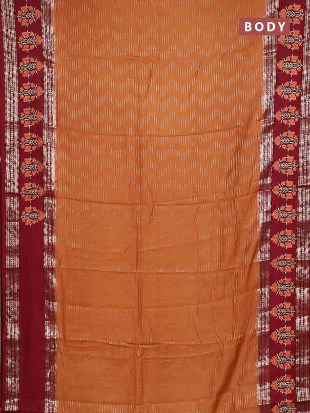 Semi chanderi saree rustic orange and maroon with allover zari weaves and embroidery zari border
