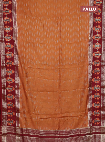 Semi chanderi saree rustic orange and maroon with allover zari weaves and embroidery zari border