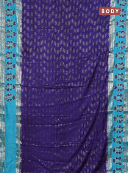 Semi chanderi saree violet shade and teal blue with allover zari weaves and embroidery zari border