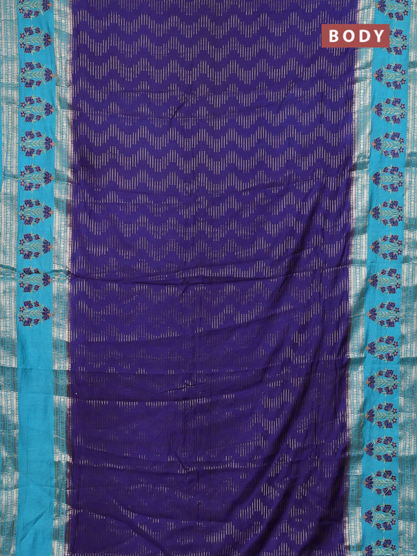 Semi chanderi saree violet shade and teal blue with allover zari weaves and embroidery zari border