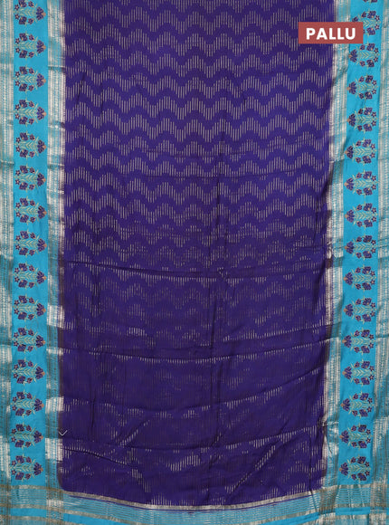 Semi chanderi saree violet shade and teal blue with allover zari weaves and embroidery zari border