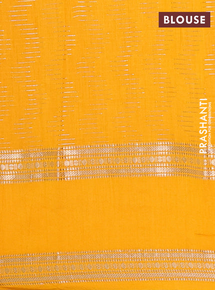 Semi chanderi saree red and mango yellow with allover zari weaves and embroidery zari border