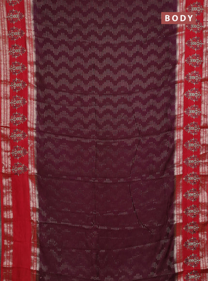 Semi chanderi saree deep maroon and red with allover zari weaves and embroidery zari border