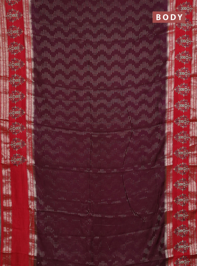 Semi chanderi saree deep maroon and red with allover zari weaves and embroidery zari border