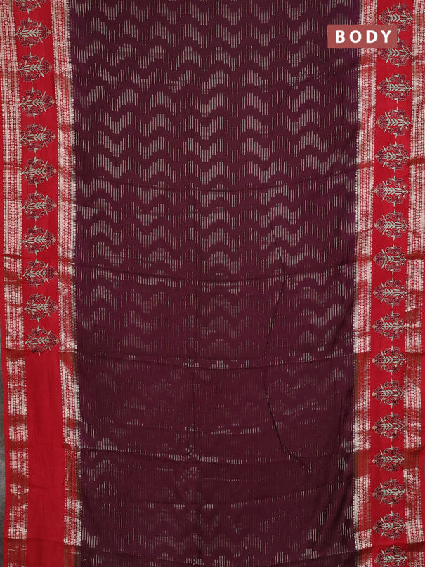 Semi chanderi saree deep maroon and red with allover zari weaves and embroidery zari border