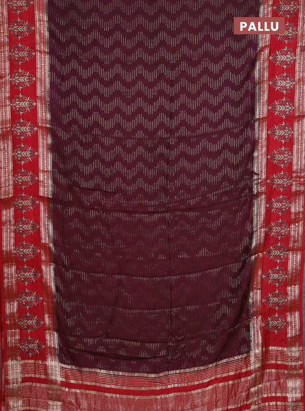 Semi chanderi saree deep maroon and red with allover zari weaves and embroidery zari border