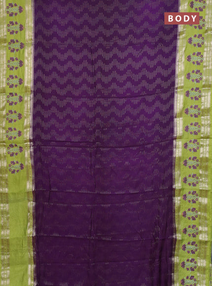 Semi chanderi saree purple and light green with allover zari weaves and embroidery zari border