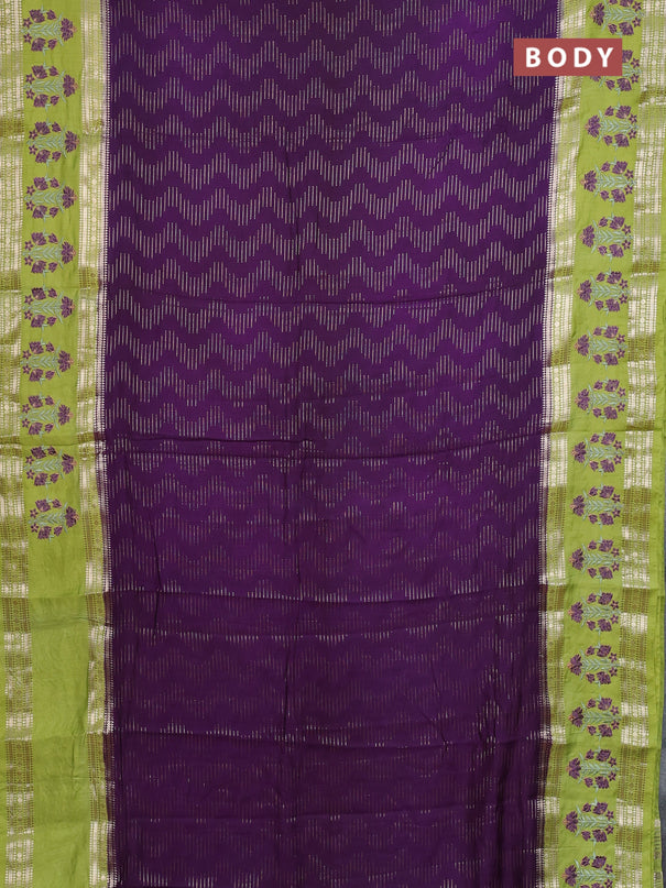 Semi chanderi saree purple and light green with allover zari weaves and embroidery zari border