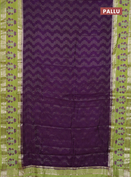 Semi chanderi saree purple and light green with allover zari weaves and embroidery zari border