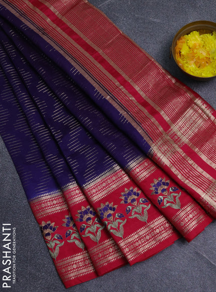 Semi chanderi saree blue and pink with allover zari weaves and embroidery zari border
