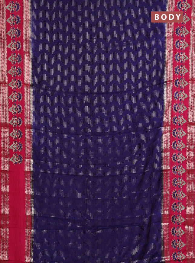 Semi chanderi saree blue and pink with allover zari weaves and embroidery zari border
