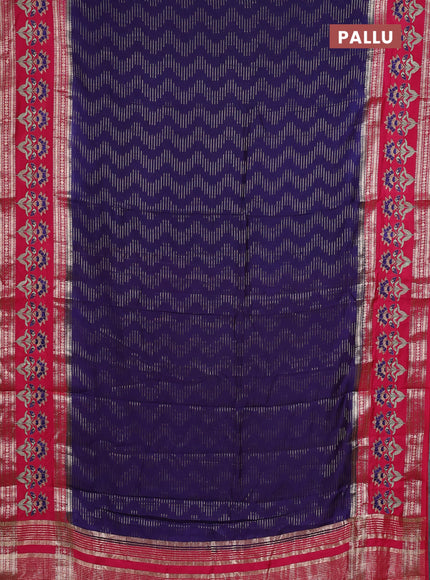 Semi chanderi saree blue and pink with allover zari weaves and embroidery zari border