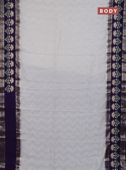 Semi chanderi saree off white and violet with allover zari weaves and embroidery zari border