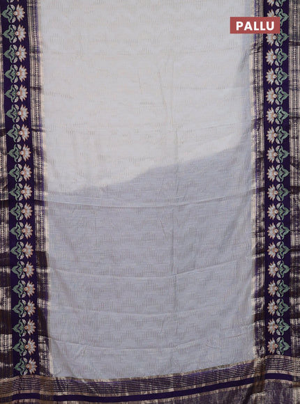Semi chanderi saree off white and violet with allover zari weaves and embroidery zari border