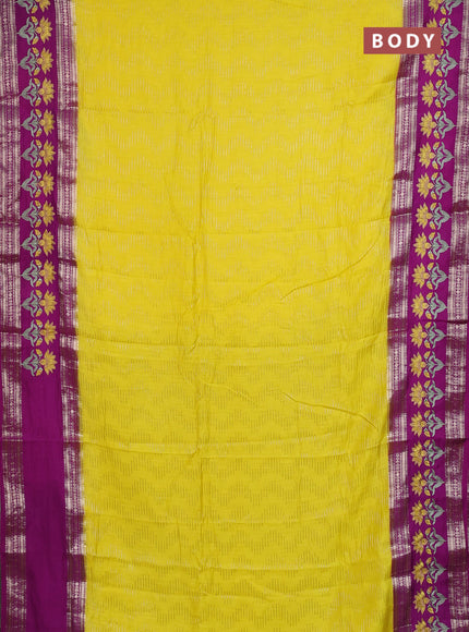 Semi chanderi saree yellow and purple with allover zari weaves and embroidery zari border