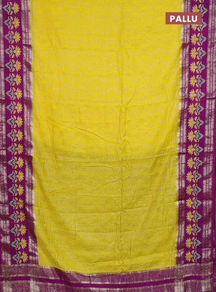Semi chanderi saree yellow and purple with allover zari weaves and embroidery zari border