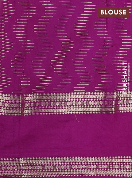 Semi chanderi saree yellow and purple with allover zari weaves and embroidery zari border