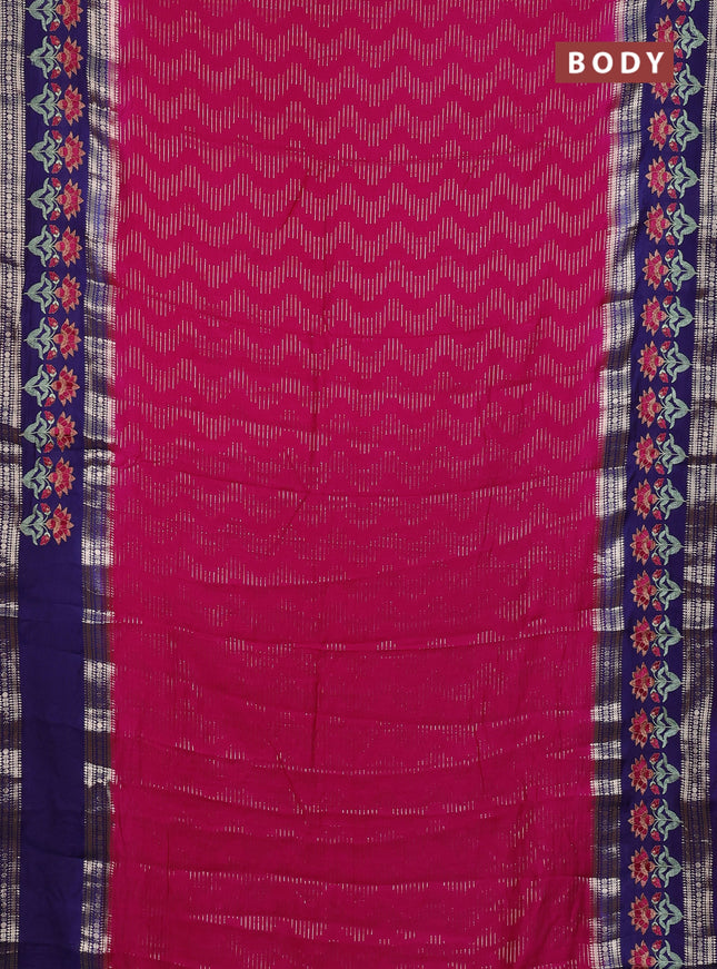 Semi chanderi saree pink and violet with allover zari weaves and embroidery zari border