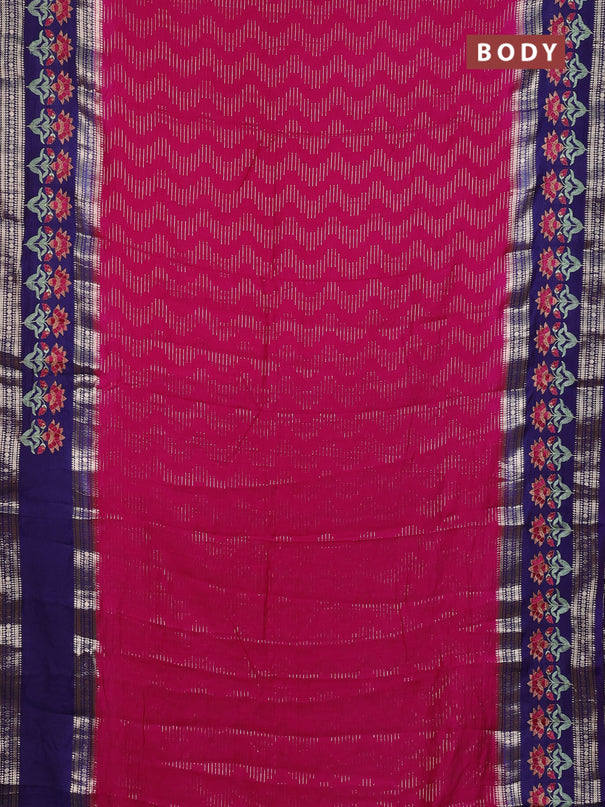 Semi chanderi saree pink and violet with allover zari weaves and embroidery zari border