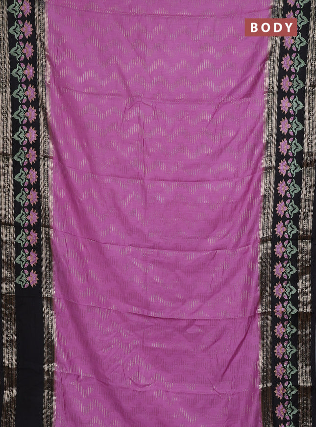 Semi chanderi saree mild lavender and black with allover zari weaves and embroidery zari border