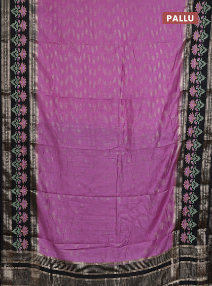 Semi chanderi saree mild lavender and black with allover zari weaves and embroidery zari border