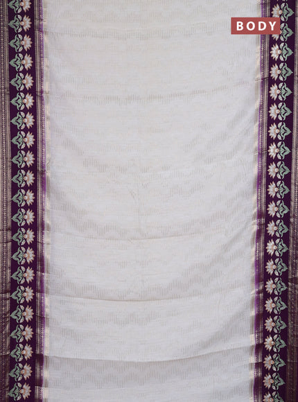 Semi chanderi saree off white and purple with allover zari weaves and embroidery zari border