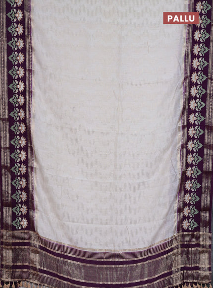 Semi chanderi saree off white and purple with allover zari weaves and embroidery zari border