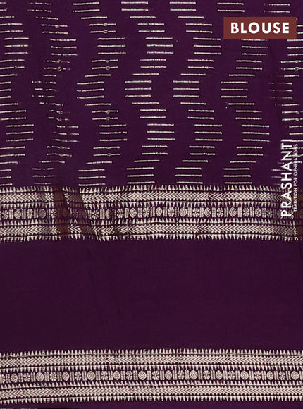 Semi chanderi saree off white and purple with allover zari weaves and embroidery zari border