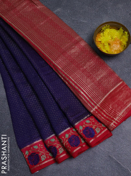 Semi chanderi saree blue and pink with allover zari weaves and embroidery zari border