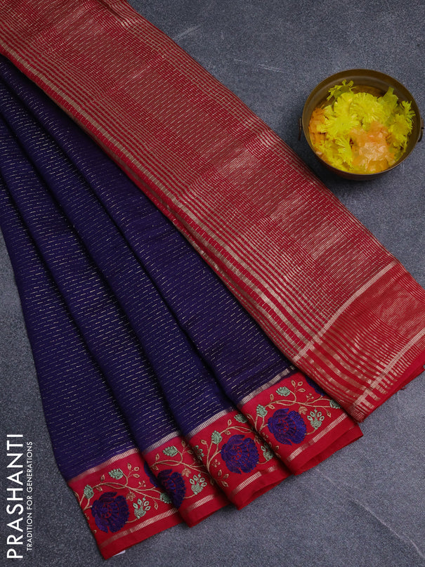 Semi chanderi saree blue and pink with allover zari weaves and embroidery zari border