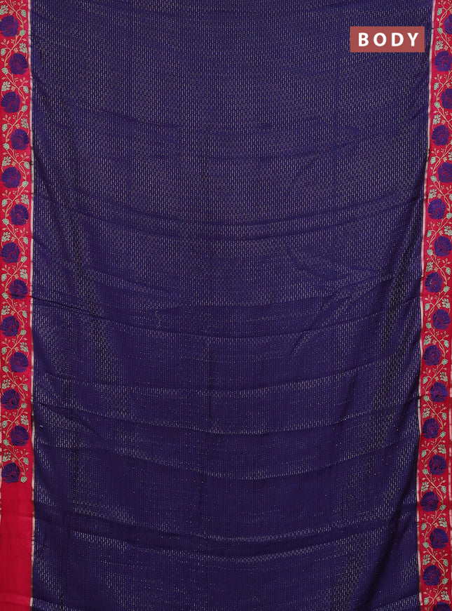 Semi chanderi saree blue and pink with allover zari weaves and embroidery zari border