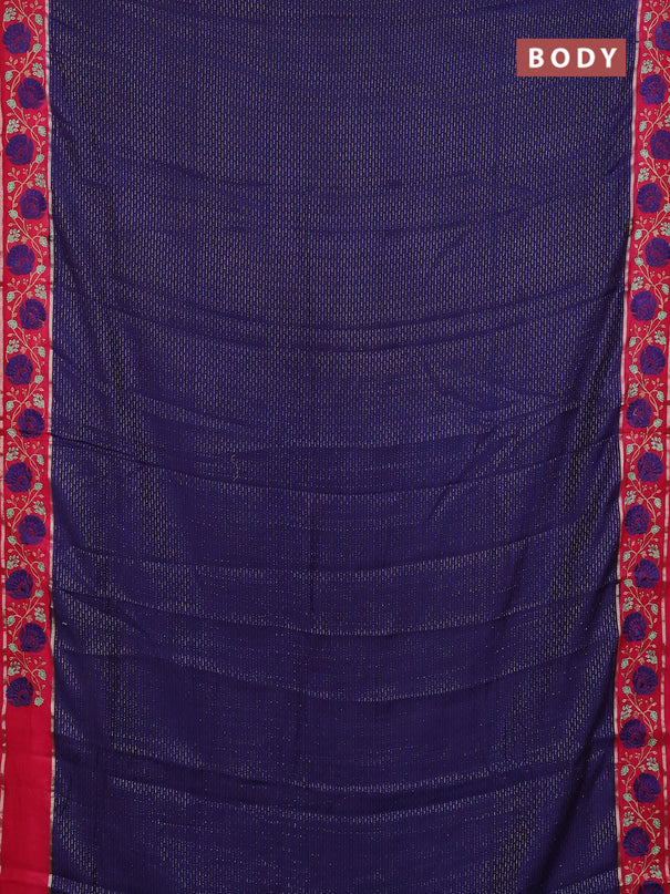 Semi chanderi saree blue and pink with allover zari weaves and embroidery zari border