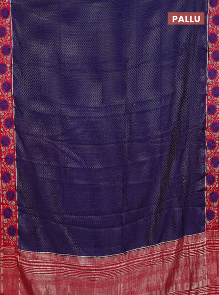 Semi chanderi saree blue and pink with allover zari weaves and embroidery zari border
