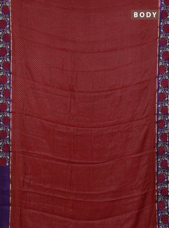 Semi chanderi saree red and violet with allover zari weaves and embroidery zari border