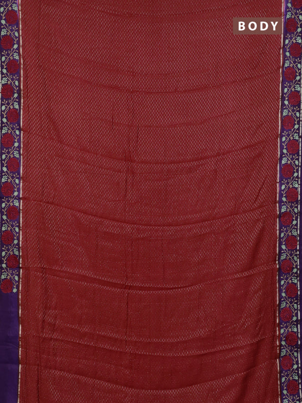 Semi chanderi saree red and violet with allover zari weaves and embroidery zari border