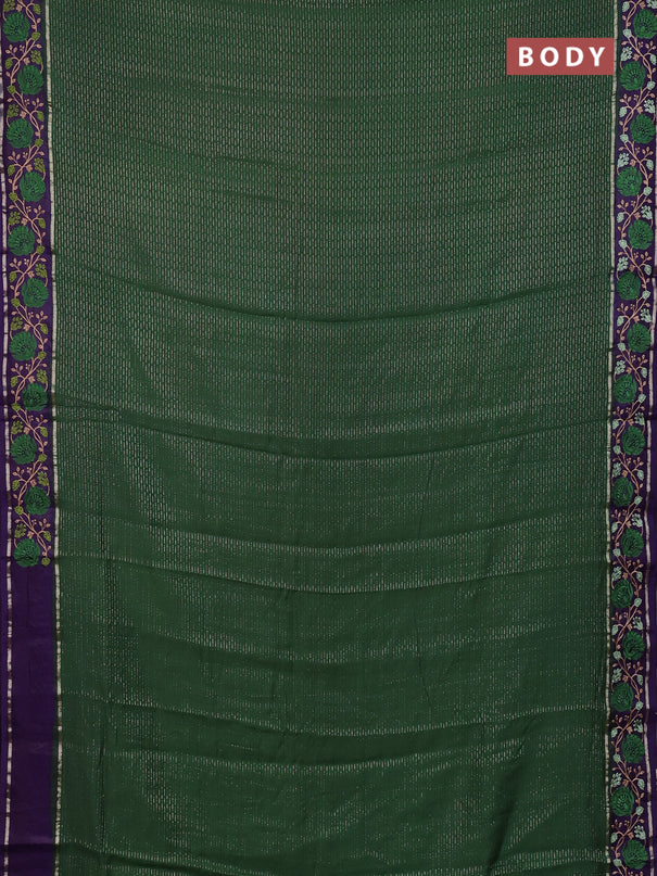 Semi chanderi saree sap green and violet with allover zari weaves and embroidery zari border