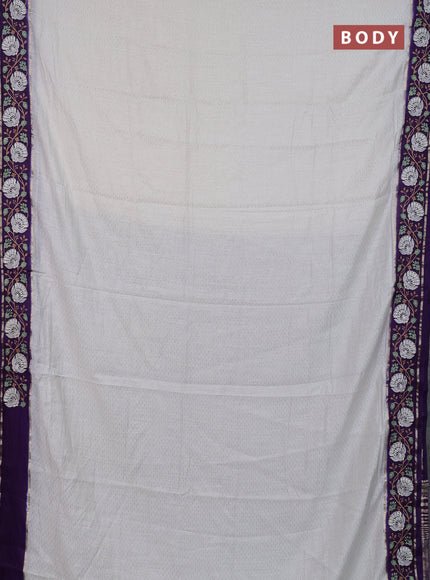 Semi chanderi saree off white and violet with allover zari weaves and embroidery zari border