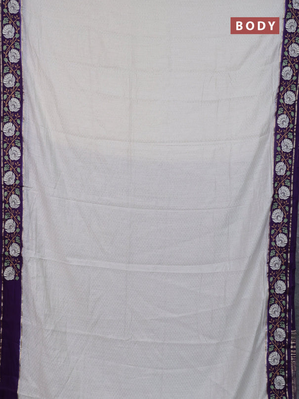 Semi chanderi saree off white and violet with allover zari weaves and embroidery zari border