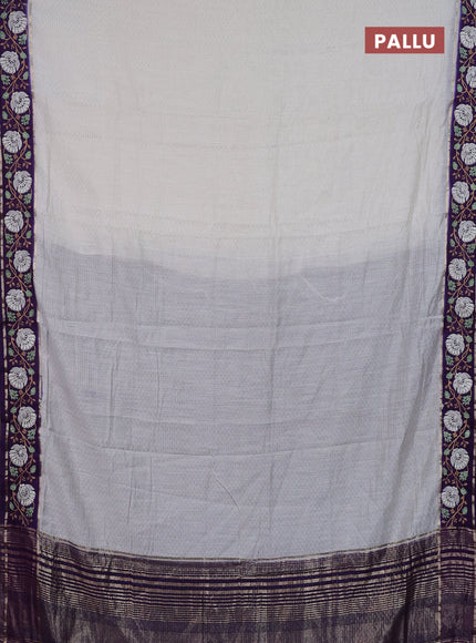 Semi chanderi saree off white and violet with allover zari weaves and embroidery zari border