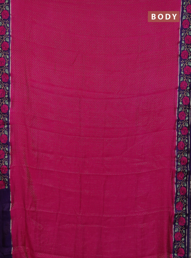 Semi chanderi saree pink and violet with allover zari weaves and embroidery zari border