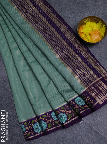 Semi chanderi saree pastel green and violet with allover zari weaves and embroidery zari border