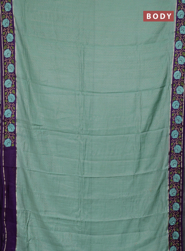 Semi chanderi saree pastel green and violet with allover zari weaves and embroidery zari border
