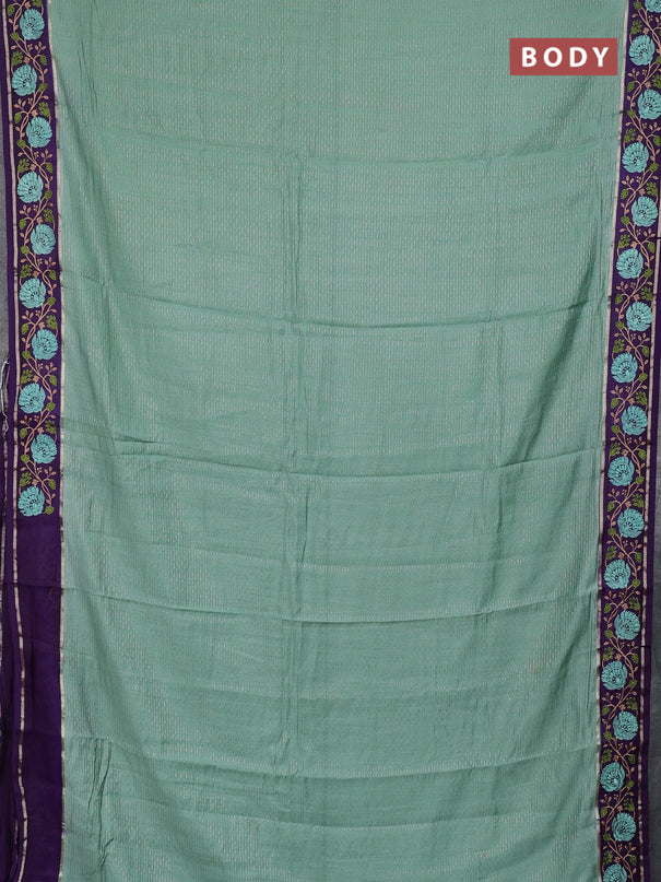 Semi chanderi saree pastel green and violet with allover zari weaves and embroidery zari border