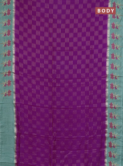 Semi chanderi saree purple and pastel green with allover zari weaves and embroidery border